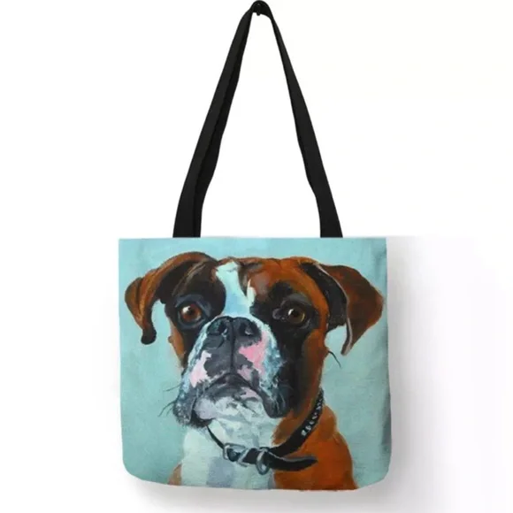 Eco-Friendly Handsome Brown and White Boxer Dog Folding Tote Bag - Picture 1 of 13
